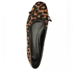 SCHUTZ leopard calf hair genuine leather Flats with Black Bow